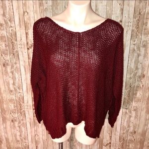 Kayla’s Armoire maroon crochet loose fit sweater